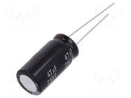 Capacitor: electrolytic; THT; 47uF; 250VDC; Ø12.5x25mm; Pitch: 5mm PANASONIC