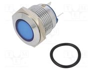 Indicator: LED; flat; blue; 12VDC; 12VAC; Ø16mm; brass; Body: silver NINIGI