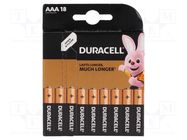 Battery: alkaline; AAA,R3; 1.5V; non-rechargeable; 18pcs. DURACELL