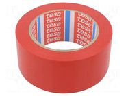 Tape: warning; red; L: 33m; W: 50mm; self-adhesive; Thk: 0.15mm; 160% TESA