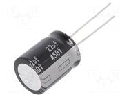 Capacitor: electrolytic; THT; 22uF; 450VDC; Ø16x20mm; Pitch: 7.5mm PANASONIC