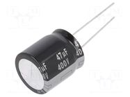 Capacitor: electrolytic; THT; 47uF; 400VDC; Ø18x20mm; Pitch: 7.5mm PANASONIC