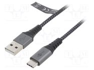 Cable; USB 2.0; USB A plug,USB C plug; 1m; 480Mbps; textile Goobay