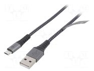 Cable; USB 2.0; USB A plug,USB B micro plug; 2m; 480Mbps; textile Goobay