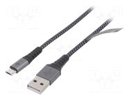 Cable; USB 2.0; USB A plug,USB B micro plug; 2m; 480Mbps; textile GOOBAY
