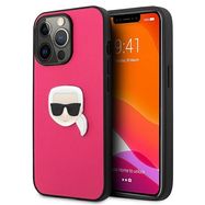 Karl Lagerfeld Leather Ikonik Karl&#39;s Head Metal Case for iPhone 13 Pro / 13 6.1&quot; - Pink, Karl Lagerfeld