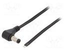 Cable; 2x0.5mm2; wires,DC 5,5/2,5 plug; angled; black; 1.5m MFG