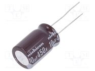 Capacitor: electrolytic; THT; 10uF; 450VDC; Ø12.5x20mm; Pitch: 5mm NICHICON