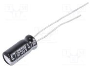 Capacitor: electrolytic; THT; 4.7uF; 50VDC; Ø5x11mm; Pitch: 2.5mm PANASONIC