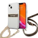 Guess GUHCP13SKC4GBGO iPhone 13 mini 5.4" Transparent hardcase 4G Brown Strap Gold Chain, Guess