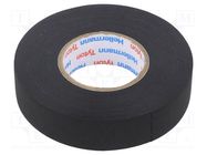 Tape: textile; W: 19mm; L: 25m; Thk: 0.18mm; rubber; black; -40÷125°C HELLERMANNTYTON