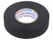 Tape: textile; W: 19mm; L: 25m; Thk: 0.18mm; caoutchouc; black; 15% HELLERMANNTYTON
