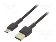 Cable; USB 2.0; USB A plug,USB C plug; 2m; black; 480Mbps; textile GREEN CELL