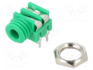 Socket; Jack 3,5mm; female; mono; ways: 2; angled 90°; THT; green; S6 CLIFF