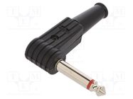 Plug; Jack 6,3mm; male; mono; ways: 2; angled 90°; for cable; black CLIFF