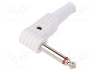Plug; Jack 6,3mm; male; mono; ways: 2; angled 90°; for cable; white CLIFF