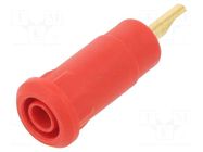 Connector: 2mm banana; socket; Overall len: 28mm; red; soldered STÄUBLI