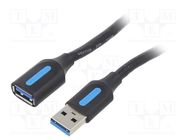 Cable; USB 3.0; USB A socket,USB A plug; nickel plated; 3m; black VENTION