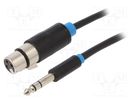 Cable; Jack 6,3mm plug,XLR female 3pin; 1m; black; Øcable: 6mm VENTION