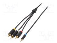 Cable; Jack 2.5mm plug,RCA plug x3; 1.5m; Plating: gold-plated VENTION