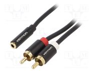 Cable; Jack 3.5mm socket,RCA plug x2; 2m; Plating: gold-plated VENTION