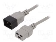 Cable; 3x1.5mm2; IEC C19 female,IEC C20 male; PVC; 3m; grey; 16A 