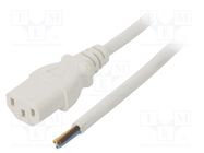 Cable; 3x0.75mm2; IEC C13 female,wires; PVC; 0.5m; white; 10A; 250V LIAN DUNG