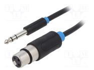 Cable; Jack 6,3mm plug,XLR female 3pin; 3m; black; Øcable: 6mm 