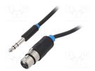 Cable; Jack 6,3mm plug,XLR female 3pin; 5m; black; Øcable: 6mm VENTION