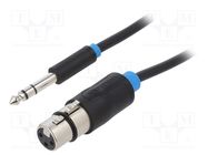 Cable; Jack 6,3mm plug,XLR female 3pin; 15m; black; Øcable: 6mm 