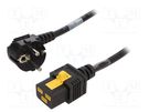 Cable; 3x1.5mm2; CEE 7/7 (E/F) plug angled,IEC C19 female; PVC SCHURTER