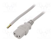 Cable; 3x0.75mm2; IEC C13 female,wires; PVC; 0.5m; grey; 10A; 250V LIAN DUNG