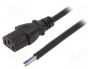 Cable; 3x1mm2; IEC C13 female,wires; PVC; 3m; black; 10A; 250V LIAN DUNG