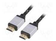 Cable; HDMI 2.0; HDMI plug,both sides; textile; 1.5m; black; 30AWG GEMBIRD