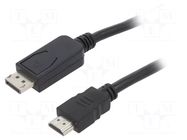 Cable; DisplayPort plug,HDMI plug; PVC; 10m; black; 28AWG GEMBIRD