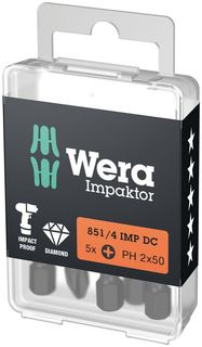 851/4 IMP DC PH DIY Impaktor PH bits, 5 x PH 2x50, Wera
