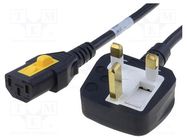 Cable; 3x1mm2; BS 1363 (G) plug,IEC C13 female; PVC; 2m; black 