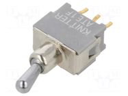 Switch: toggle; Pos: 2; SPDT; (ON)-ON; 0.05A; 0.05A; Leads: flat pin KNITTER-SWITCH