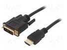 Cable; DVI-D (18+1) plug,HDMI plug; PVC; 1.8m; black; 30AWG GEMBIRD