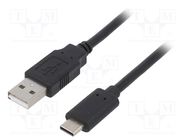 Cable; USB 2.0; USB A plug,USB C plug; gold-plated; 1m; black; PVC GEMBIRD