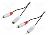 Cable; RCA plug x2,both sides; 1m; Plating: gold-plated; black 