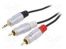 Cable; Jack 3.5mm plug,RCA plug x2; 3m; Plating: gold-plated QOLTEC