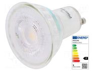 LED lamp; warm white; GU10; 230VAC; 370lm; P: 4.6W; 36°; 3000K PHILIPS