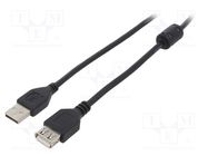 Cable; USB 2.0; USB A socket,USB A plug; gold-plated; 1.8m; black GEMBIRD