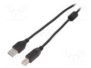 Cable; USB 2.0; USB A plug,USB B plug; gold-plated; 4.5m; black GEMBIRD
