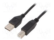 Cable; USB 2.0; USB A plug,USB B plug; gold-plated; 1m; black GEMBIRD