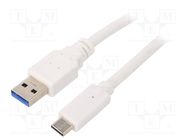 Cable; USB 3.0; USB A plug,USB C plug; gold-plated; 1.8m; white 