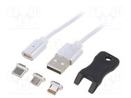 Cable; magnetic,USB 2.0; 1m; white; elastomer thermoplastic TPE GEMBIRD