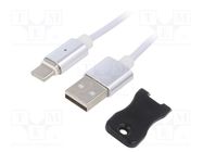 Cable; magnetic,USB 2.0; USB A plug,USB C plug; 1m; white 