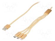Cable; USB 2.0; 1m; golden; textile; Cablexpert GEMBIRD